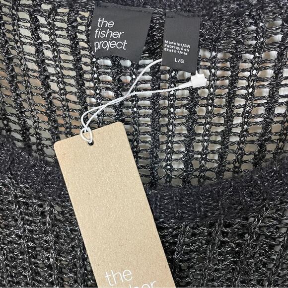 Eileen Fisher Black Metallic Open Knit Sweater Mohair Alpaca NWT - Picture 8 of 10